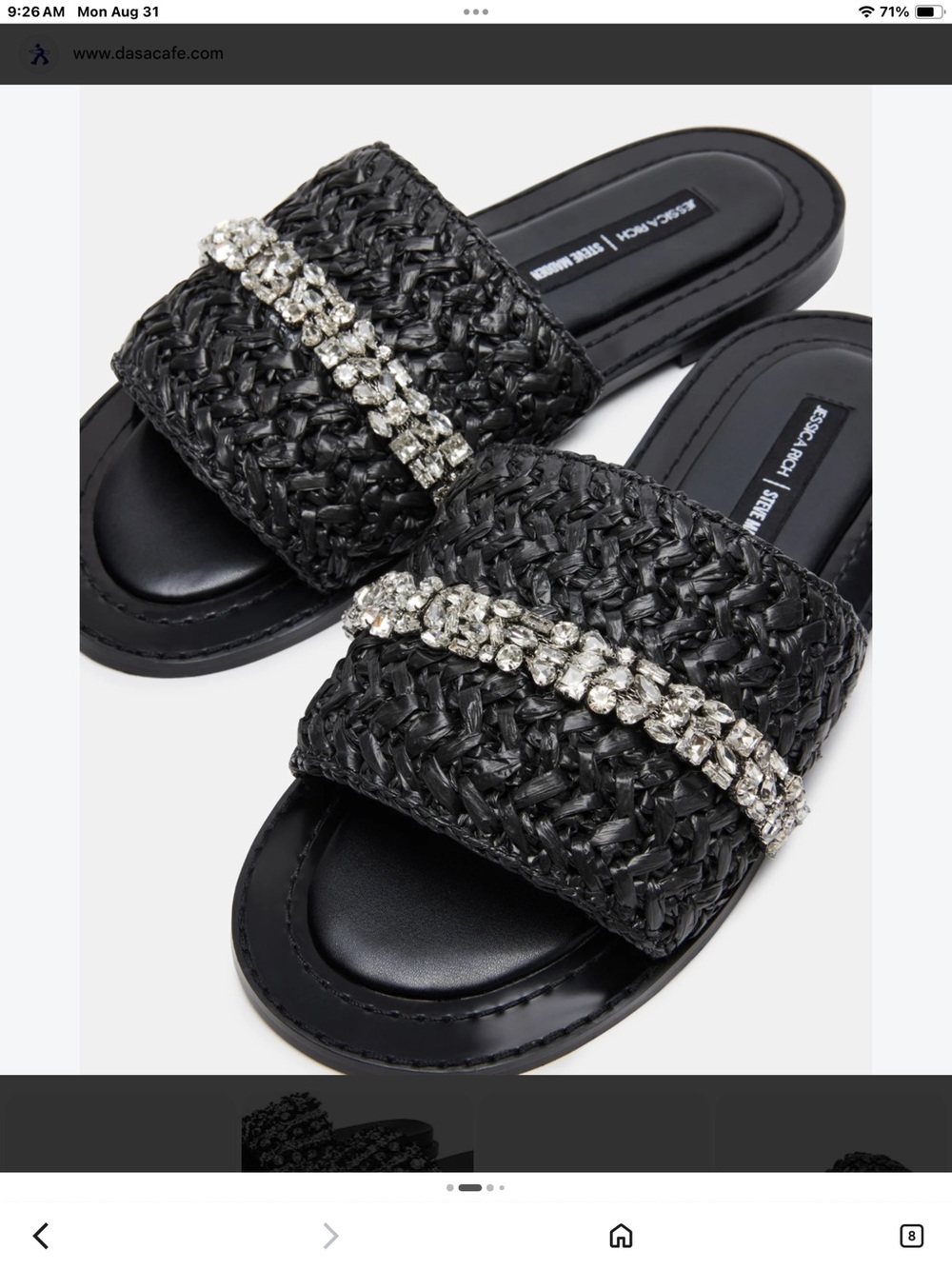 Jessica Rich/Steve Madden Woven Black Slide Sandals with Crystal Chain